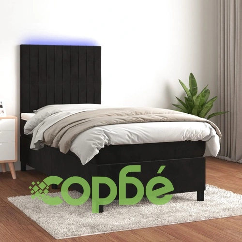 Боксспринг легло с матрак и LED, черно, 90x200 см, кадифе ➤ топ цена ➤ sorbe.bg