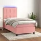 Боксспринг легло с матрак и LED, розово, 90x200 см, кадифе