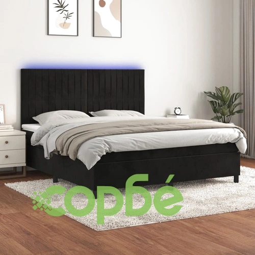 Боксспринг легло с матрак и LED, черно, 180x200 см, кадифе ➤ топ цена ➤ sorbe.bg