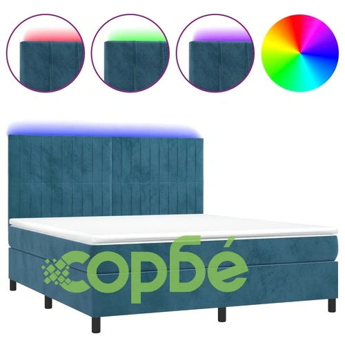 Боксспринг легло с матрак и LED, тъмносиньо, 180x200 см, кадифе ➤ топ цена ➤ sorbe.bg