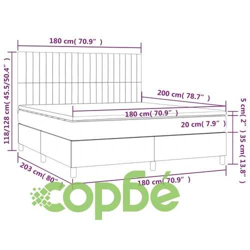 Боксспринг легло с матрак и LED, розово, 180x200 см, кадифе ➤ топ цена ➤ sorbe.bg