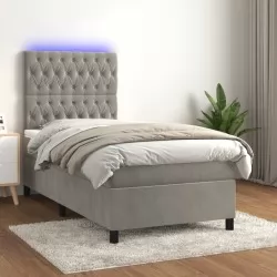 Боксспринг легло с матрак и LED, светлосиво, 80x200 см, кадифе