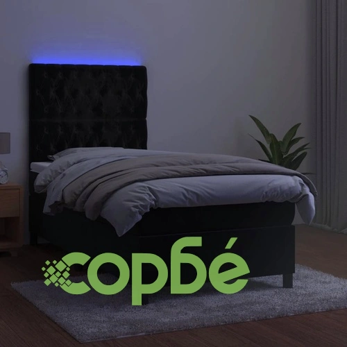 Боксспринг легло с матрак и LED, черно, 80x200 см, кадифе ➤ топ цена ➤ sorbe.bg