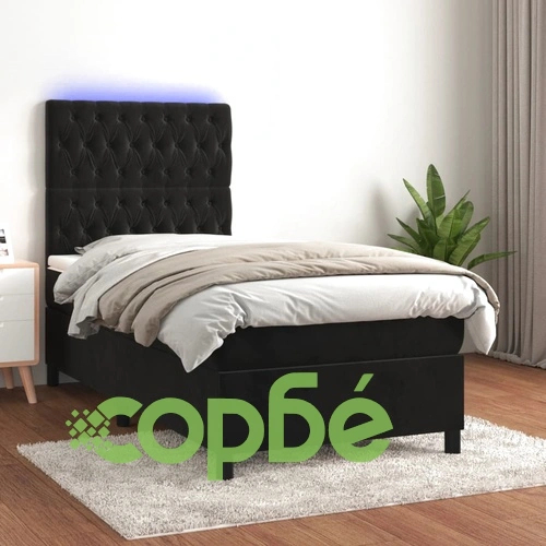 Боксспринг легло с матрак и LED, черно, 80x200 см, кадифе ➤ топ цена ➤ sorbe.bg