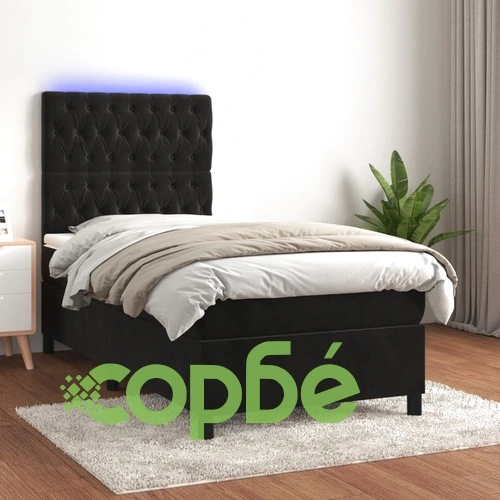 Боксспринг легло с матрак и LED, черно, 90x190 см, кадифе ➤ топ цена ➤ sorbe.bg