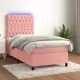 Боксспринг легло с матрак и LED, розово, 90x200 см, кадифе
