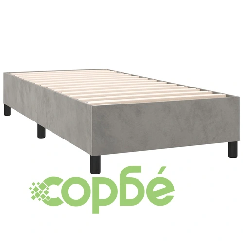 Боксспринг легло с матрак и LED, светлосиво, 100x200 см, кадифе ➤ топ цена ➤ sorbe.bg