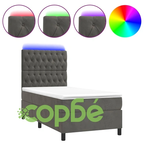 Боксспринг легло с матрак и LED, тъмносиво, 100x200 см, кадифе ➤ топ цена ➤ sorbe.bg