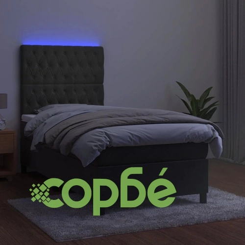 Боксспринг легло с матрак и LED, тъмносиво, 100x200 см, кадифе ➤ топ цена ➤ sorbe.bg