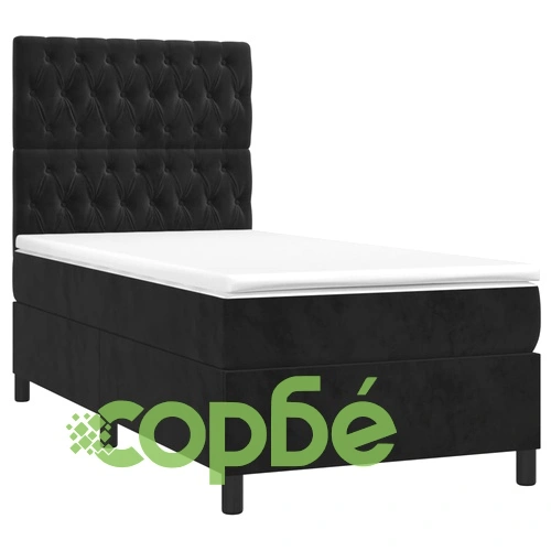 Боксспринг легло с матрак и LED, черно, 100x200 см, кадифе ➤ топ цена ➤ sorbe.bg