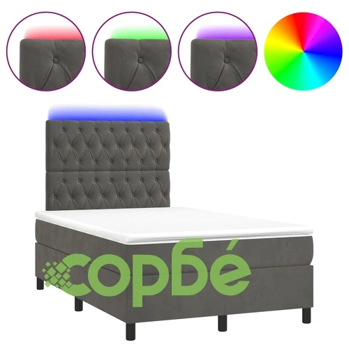 Боксспринг легло с матрак и LED, тъмносиво, 120x200 см, кадифе ➤ топ цена ➤ sorbe.bg