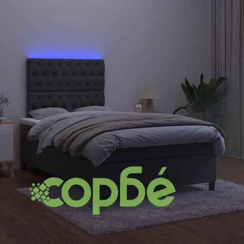 Боксспринг легло с матрак и LED, черно, 120x200 см, кадифе ➤ топ цена ➤ sorbe.bg