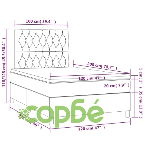 Боксспринг легло с матрак и LED, черно, 120x200 см, кадифе ➤ топ цена ➤ sorbe.bg