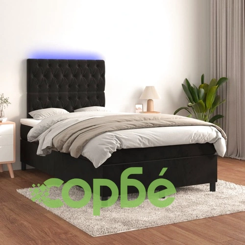 Боксспринг легло с матрак и LED, черно, 120x200 см, кадифе ➤ топ цена ➤ sorbe.bg