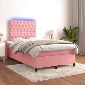 Боксспринг легло с матрак и LED, розово, 120x200 см, кадифе