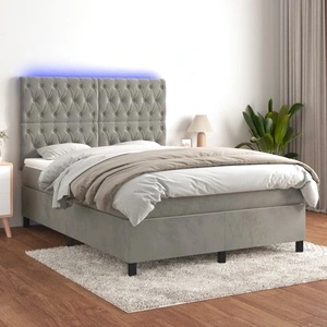 Боксспринг легло с матрак и LED, светлосиво, 140x200 см, кадифе