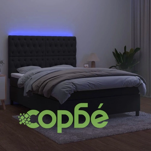 Боксспринг легло с матрак и LED, черно, 140x200 см, кадифе ➤ топ цена ➤ sorbe.bg