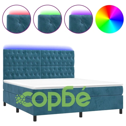 Боксспринг легло с матрак и LED, тъмносиньо, 180x200 см, кадифе ➤ топ цена ➤ sorbe.bg