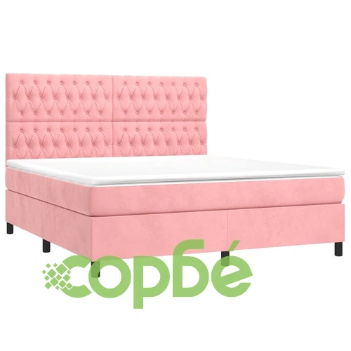 Боксспринг легло с матрак и LED, розово, 180x200 см, кадифе ➤ топ цена ➤ sorbe.bg