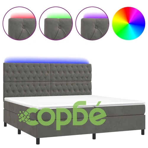 Боксспринг легло с матрак и LED, тъмносиво, 200x200 см, кадифе ➤ топ цена ➤ sorbe.bg