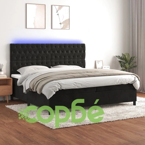 Боксспринг легло с матрак и LED, черно, 200x200 см, кадифе ➤ топ цена ➤ sorbe.bg