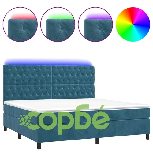 Боксспринг легло с матрак и LED, тъмносиньо, 200x200 см, кадифе ➤ топ цена ➤ sorbe.bg