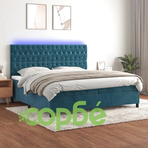 Боксспринг легло с матрак и LED, тъмносиньо, 200x200 см, кадифе ➤ топ цена ➤ sorbe.bg