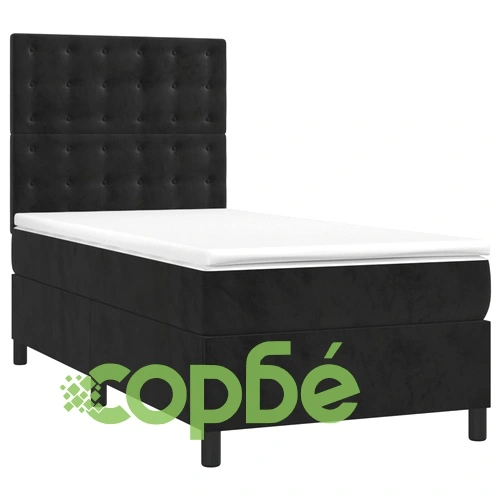 Боксспринг легло с матрак и LED, черно, 80x200 см, кадифе ➤ топ цена ➤ sorbe.bg