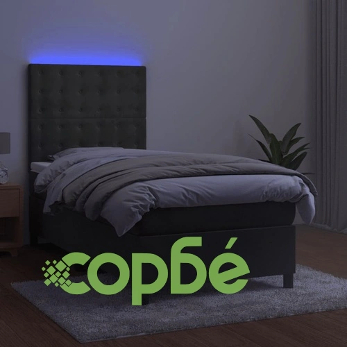 Боксспринг легло с матрак и LED, тъмносиво, 90x200 см, кадифе ➤ топ цена ➤ sorbe.bg