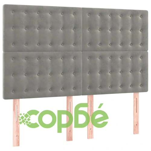 Боксспринг легло с матрак и LED, светлосиво, 140x190 см, кадифе ➤ топ цена ➤ sorbe.bg