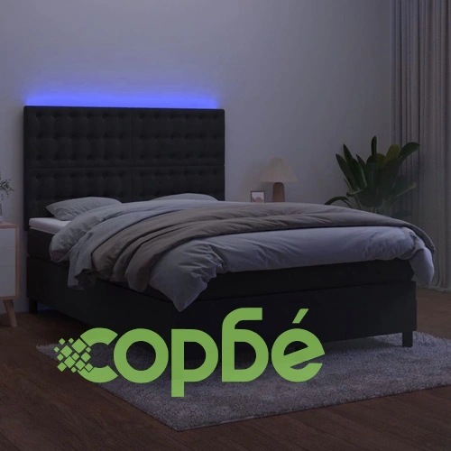 Боксспринг легло с матрак и LED, черно, 140x190 см, кадифе ➤ топ цена ➤ sorbe.bg