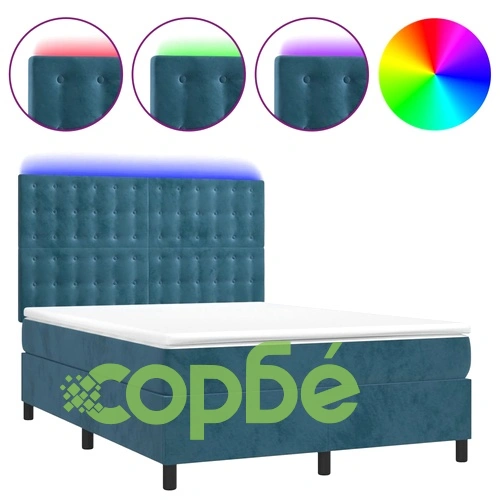 Боксспринг легло с матрак и LED, тъмносиньо, 140x190 см, кадифе ➤ топ цена ➤ sorbe.bg