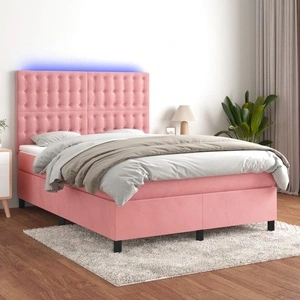 Боксспринг легло с матрак и LED, розово, 140x190 см, кадифе