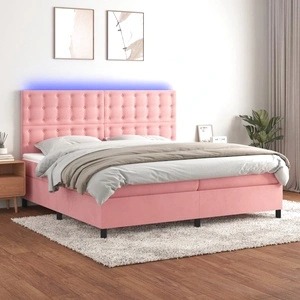 Боксспринг легло с матрак и LED, розово, 200x200 см, кадифе