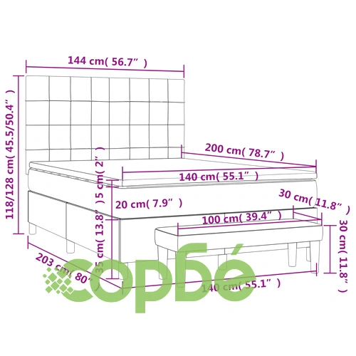 Боксспринг легло с матрак, светлозелен, 140x200 см, плат ➤ топ цена ➤ sorbe.bg