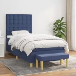 Боксспринг легло с матрак, синя, 90x200 см, плат