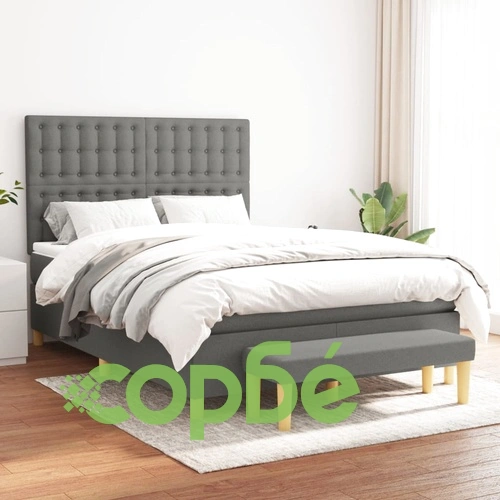 Боксспринг легло с матрак, тъмносиво, 140x200 см, плат ➤ топ цена ➤ sorbe.bg