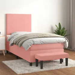 Боксспринг легло с матрак, розово, 90x200 см, кадифе 