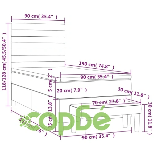Боксспринг легло с матрак, светлосива, 90x190 см, кадифе ➤ топ цена ➤ sorbe.bg