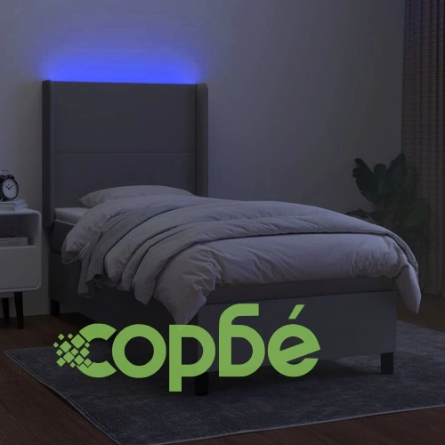Боксспринг легло с матрак и LED, светлосиво, 80x200 см, плат ➤ топ цена ➤ sorbe.bg