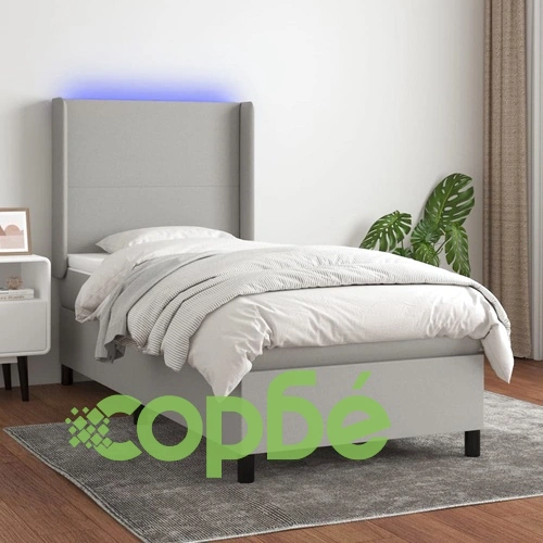 Боксспринг легло с матрак и LED, светлосиво, 80x200 см, плат ➤ топ цена ➤ sorbe.bg