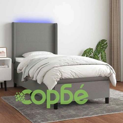 Боксспринг легло с матрак и LED, тъмносиво, 80x200 см, плат ➤ топ цена ➤ sorbe.bg