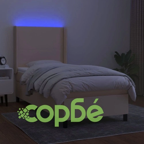 Боксспринг легло с матрак и LED, кремаво, 80x200 см, плат ➤ топ цена ➤ sorbe.bg
