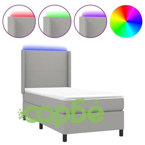 Боксспринг легло с матрак и LED, светлосиво, 90x190 см, плат ➤ топ цена ➤ sorbe.bg
