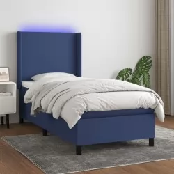 Боксспринг легло с матрак и LED, синя, 90x190 см, плат