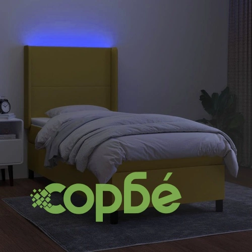 Боксспринг легло с матрак и LED, зелена, 90x190 см, плат ➤ топ цена ➤ sorbe.bg