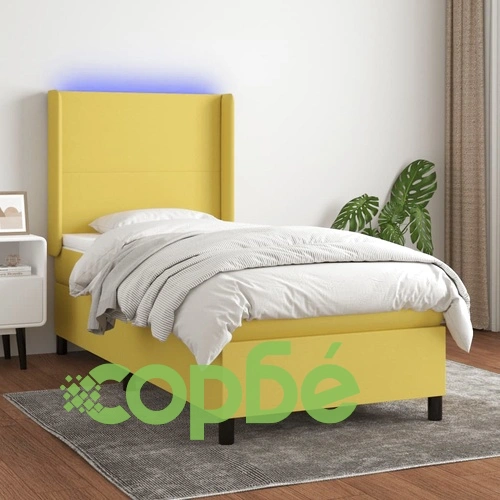 Боксспринг легло с матрак и LED, зелена, 90x190 см, плат ➤ топ цена ➤ sorbe.bg