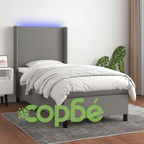 Боксспринг легло с матрак и LED, тъмносива, 90x200 см, плат ➤ топ цена ➤ sorbe.bg