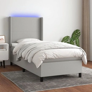 Боксспринг легло с матрак и LED, светлосиво, 100x200 см, плат
