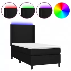 Боксспринг легло с матрак и LED, черно, 100x200 см, плат